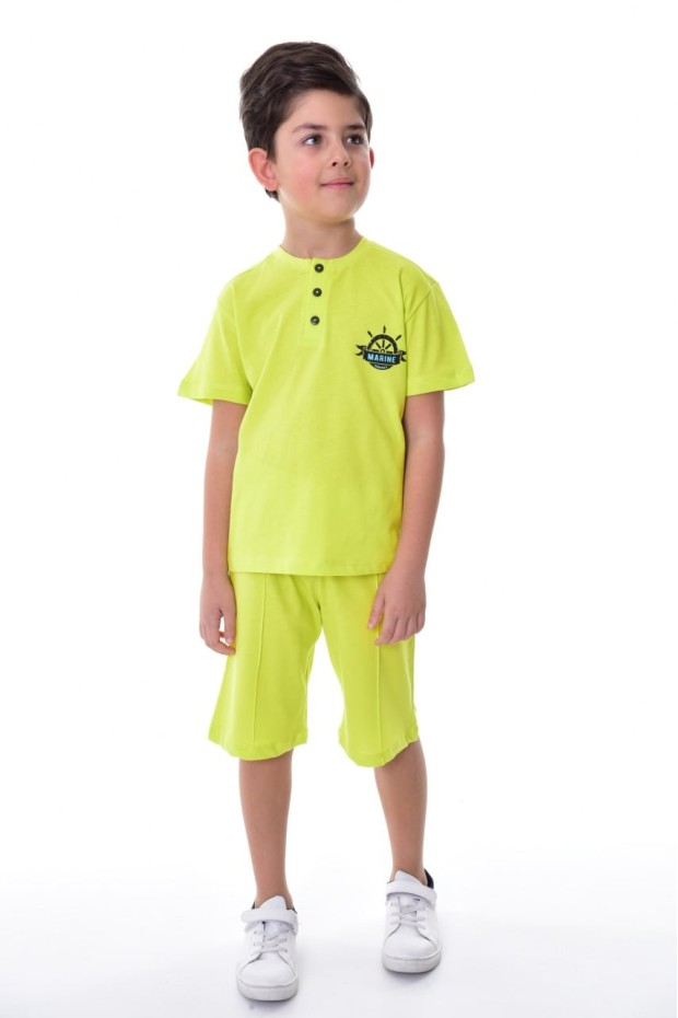 Erkek Çocuk Hakim Yaka Düğme Detaylı Kısa Kollu Tişört Şort İkili Yazlık Takım  