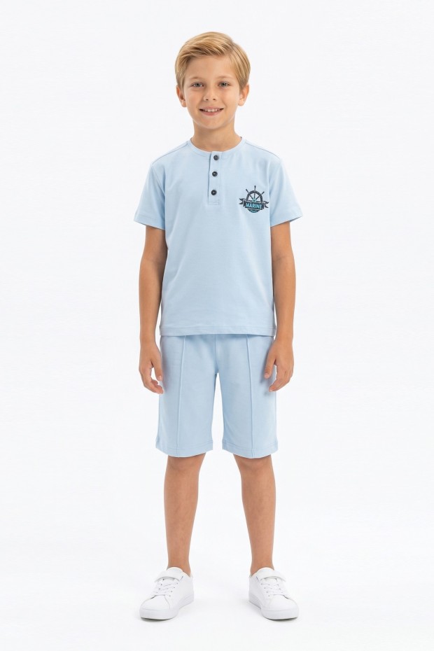 Erkek Çocuk Hakim Yaka Düğme Detaylı Kısa Kollu Tişört Şort İkili Yazlık Takım 