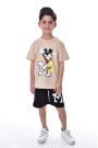 Erkek Çocuk Baskılı Kısa Kollu Pamuklu Tişört Ve Şort İkili Yazlık Takım