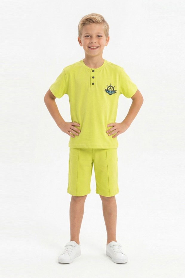 Erkek Çocuk Hakim Yaka Düğme Detaylı Kısa Kollu Tişört Şort İkili Yazlık Takım  