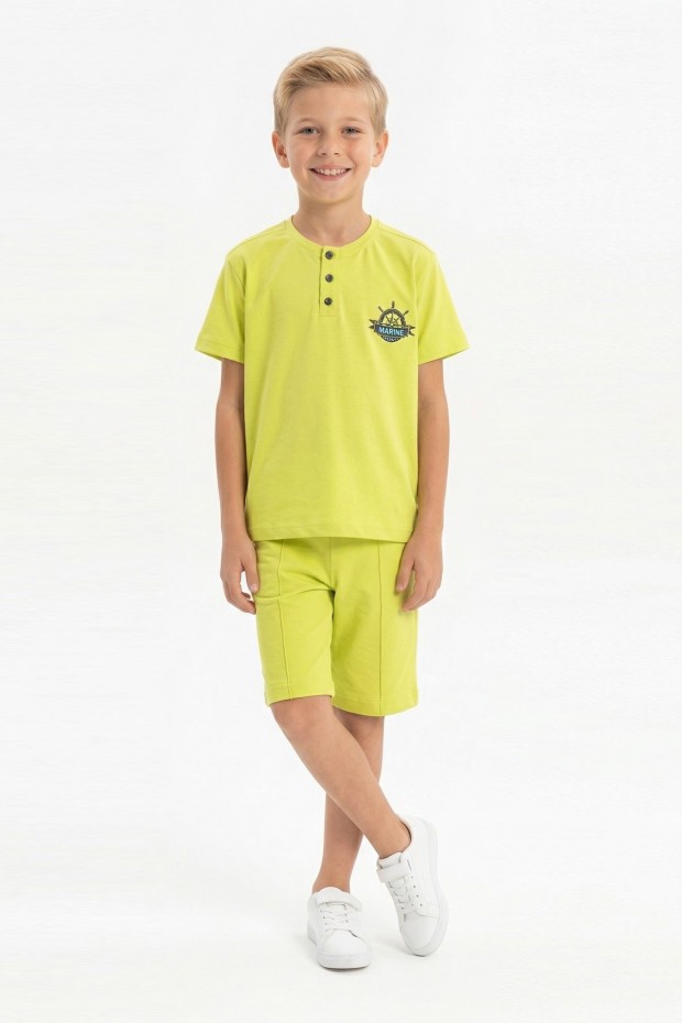 Erkek Çocuk Hakim Yaka Düğme Detaylı Kısa Kollu Tişört Şort İkili Yazlık Takım  