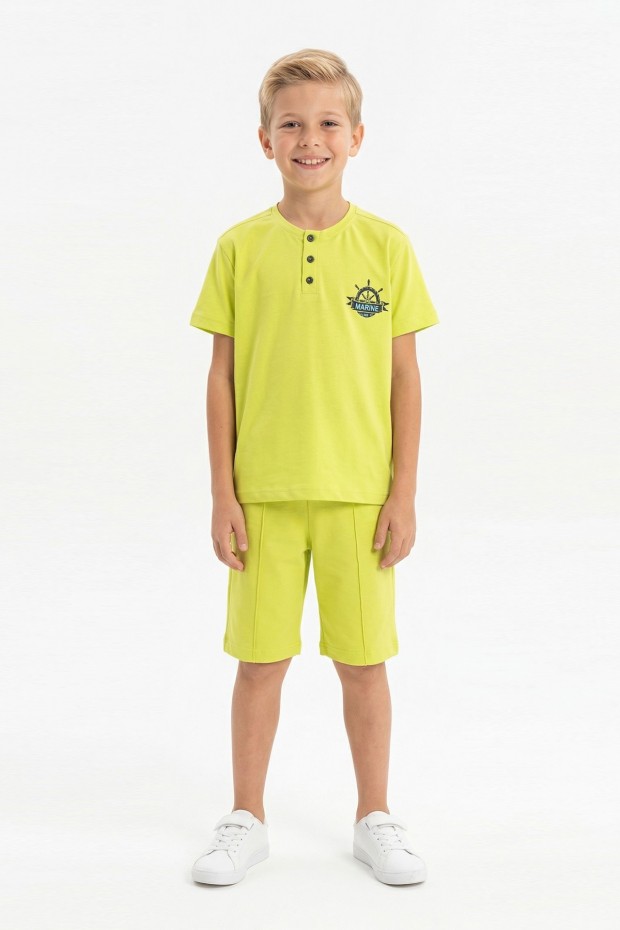 Erkek Çocuk Hakim Yaka Düğme Detaylı Kısa Kollu Tişört Şort İkili Yazlık Takım  
