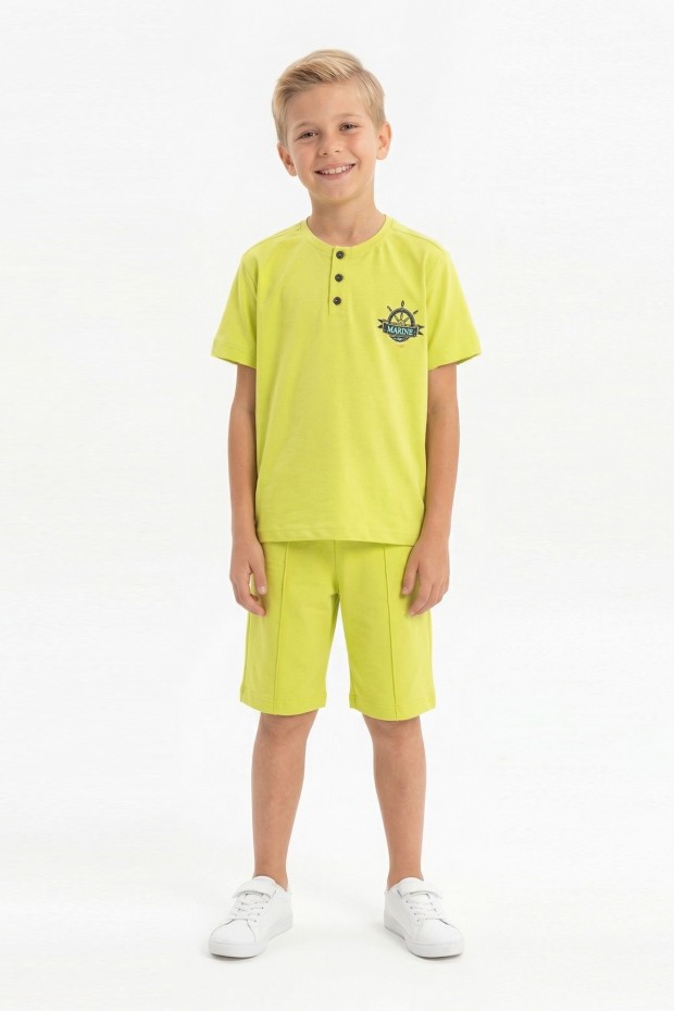 Erkek Çocuk Hakim Yaka Düğme Detaylı Kısa Kollu Tişört Şort İkili Yazlık Takım  