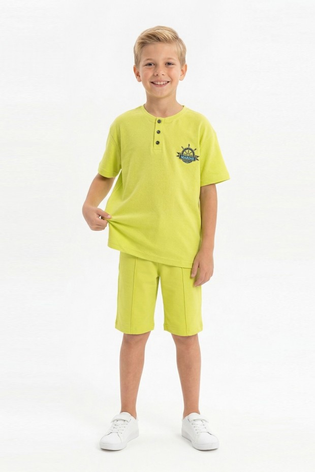 Erkek Çocuk Hakim Yaka Düğme Detaylı Kısa Kollu Tişört Şort İkili Yazlık Takım  