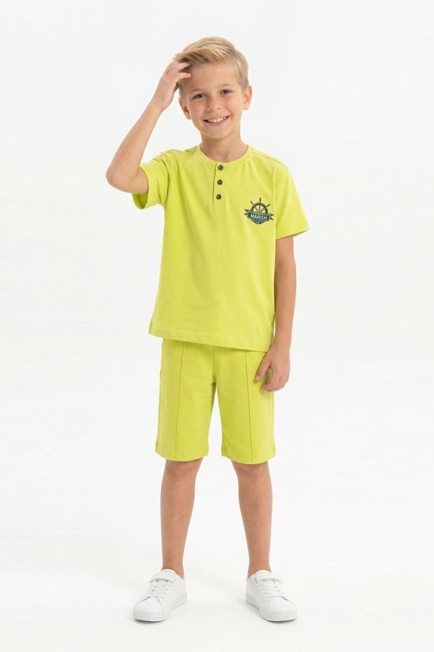 Erkek Çocuk Hakim Yaka Düğme Detaylı Kısa Kollu Tişört Şort İkili Yazlık Takım  