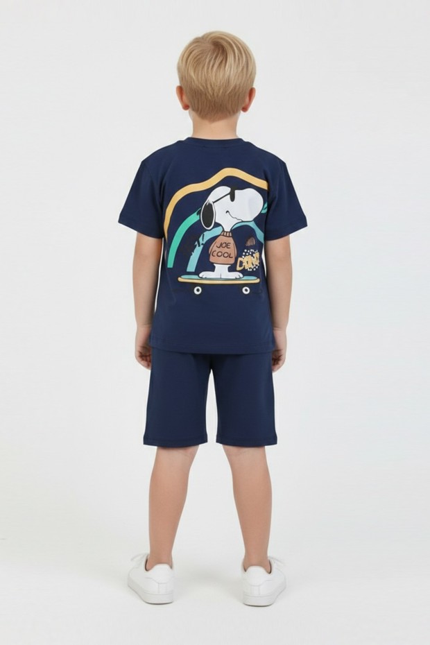 Erkek Çocuk Arkası Baskılı %100 Pamuk Süprem Kumaş Reaktif Boyama Şortlu Takım 