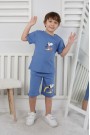 Erkek Çocuk Arkası Baskılı %100 Pamuk Süprem Kumaş Reaktif Boyama Şortlu Takım 