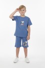 Erkek Çocuk Arkası Baskılı %100 Pamuk Süprem Kumaş Reaktif Boyama Şortlu Takım 
