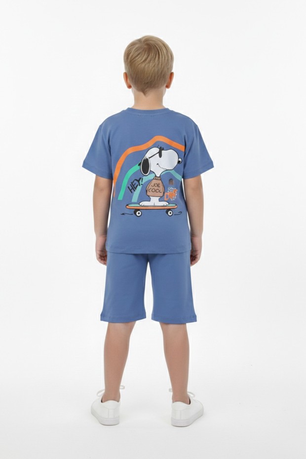 Erkek Çocuk Arkası Baskılı %100 Pamuk Süprem Kumaş Reaktif Boyama Şortlu Takım 