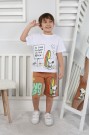 Erkek Çocuk Baskılı %100 Pamuk Süprem Kumaş Reaktif Boyama Sörf Temalı Şortlu Takım 