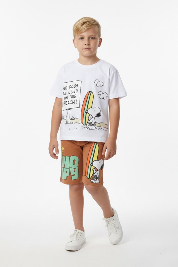 Erkek Çocuk Baskılı %100 Pamuk Süprem Kumaş Reaktif Boyama Sörf Temalı Şortlu Takım 