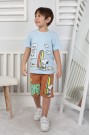 Erkek Çocuk Baskılı %100 Pamuk Süprem Kumaş Reaktif Boyama Sörf Temalı Şortlu Takım 