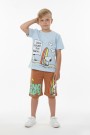 Erkek Çocuk Baskılı %100 Pamuk Süprem Kumaş Reaktif Boyama Sörf Temalı Şortlu Takım 