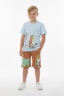 Erkek Çocuk Baskılı %100 Pamuk Süprem Kumaş Reaktif Boyama Sörf Temalı Şortlu Takım 