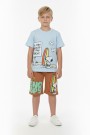Erkek Çocuk Baskılı %100 Pamuk Süprem Kumaş Reaktif Boyama Sörf Temalı Şortlu Takım 