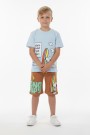 Erkek Çocuk Baskılı %100 Pamuk Süprem Kumaş Reaktif Boyama Sörf Temalı Şortlu Takım 