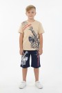 Erkek Çocuk Baskılı %100 Pamuk Süprem Kumaş Reaktif Boyama Şortlu Takım 
