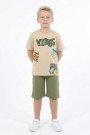 Erkek Çocuk Baskılı %100 Pamuk Süprem Kumaş Reaktif Boyama Şortlu Takım 