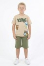 Erkek Çocuk Baskılı %100 Pamuk Süprem Kumaş Reaktif Boyama Şortlu Takım 