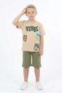 Erkek Çocuk Baskılı %100 Pamuk Süprem Kumaş Reaktif Boyama Şortlu Takım 