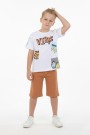 Erkek Çocuk Baskılı %100 Pamuk Süprem Kumaş Reaktif Boyama Şortlu Takım 