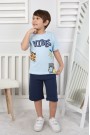 Erkek Çocuk Baskılı %100 Pamuk Süprem Kumaş Reaktif Boyama Şortlu Takım 