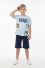 Erkek Çocuk Baskılı %100 Pamuk Süprem Kumaş Reaktif Boyama Şortlu Takım 