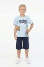 Erkek Çocuk Baskılı %100 Pamuk Süprem Kumaş Reaktif Boyama Şortlu Takım 