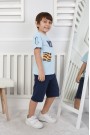 Erkek Çocuk Baskılı %100 Pamuk Süprem Kumaş Reaktif Boyama Şortlu Takım 