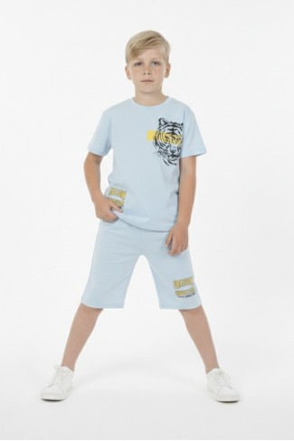 Erkek Çocuk Baskılı %100 Pamuk Süprem Kumaş Reaktif Boyama Şortlu Takım 