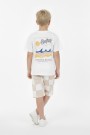 Erkek Çocuk Arkası Baskılı %100 Pamuk Reaktif Boyama Kareli Şortlu Takım 