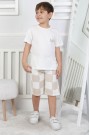 Erkek Çocuk Arkası Baskılı %100 Pamuk Reaktif Boyama Kareli Şortlu Takım 