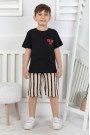 Erkek Çocuk Arkası Baskılı %100 Pamuk Reaktif Boyama Çizgili Şortlu Takım
