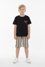 Erkek Çocuk Arkası Baskılı %100 Pamuk Reaktif Boyama Çizgili Şortlu Takım