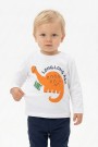 Erkek Bebek Turuncu Dinozor Baskılı Uzun Kollu Bisiklet Yaka Sweatshirt Tişört