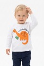 Erkek Bebek Turuncu Dinozor Baskılı Uzun Kollu Bisiklet Yaka Sweatshirt Tişört
