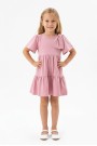 Kız Çocuk Bel Büzgülü Omuz Taş Baskılı Fiyonklu %100 Pamuk Süprem Kumaş Yazlık Elbise