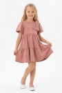 Kız Çocuk Bel Büzgülü Omuz Taş Baskılı Fiyonklu %100 Pamuk Süprem Kumaş Yazlık Elbise