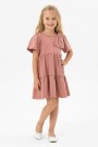 Kız Çocuk Bel Büzgülü Omuz Taş Baskılı Fiyonklu %100 Pamuk Süprem Kumaş Yazlık Elbise
