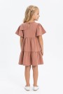 Kız Çocuk Bel Büzgülü Omuz Taş Baskılı Fiyonklu %100 Pamuk Süprem Kumaş Yazlık Elbise
