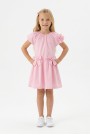 Kız Çocuk Karpuz Kollu Fiyonk Detay %100 Pamuk Vual Kumaş Elbise