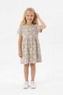 Kız Çocuk Bel Büzgülü Ananas ve Yaprak Desenli %100 Pamuk Süprem Kumaş Yazlık Elbise