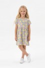 Kız Çocuk Bel Büzgülü Ananas ve Yaprak Desenli %100 Pamuk Süprem Kumaş Yazlık Elbise