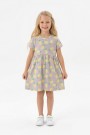 Kız Çocuk Bel Büzgülü Ananas ve Yaprak Desenli %100 Pamuk Süprem Kumaş Yazlık Elbise