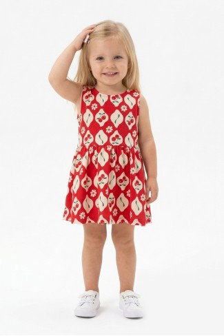 Kız Bebek Sıfır Kol Bel Büzgülü Kiraz Desenli %100 Pamuk Süprem Kumaş Yazlık Elbise