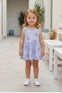 Kız Bebek Sıfır Kol Ekose Desenli Bel Büzgülü Fiyonk Baskılı %100 Pamuk Süprem Kumaş Yazlık Elbise