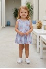 Kız Bebek Sıfır Kol Ekose Desenli Bel Büzgülü Fiyonk Baskılı %100 Pamuk Süprem Kumaş Yazlık Elbise