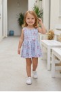 Kız Bebek Sıfır Kol Ekose Desenli Bel Büzgülü Fiyonk Baskılı %100 Pamuk Süprem Kumaş Yazlık Elbise