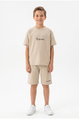 Erkek Çocuk Baskılı 100% Pamuk Süprem Kumaş Tişört İki İplik  Şortlu Takım 