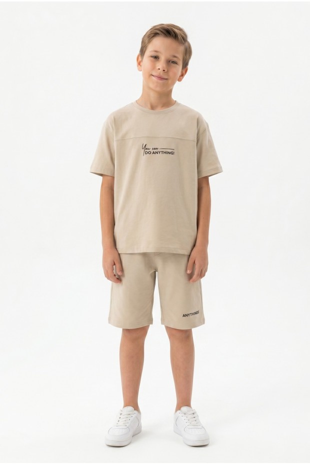 Erkek Çocuk Baskılı 100% Pamuk Süprem Kumaş Tişört İki İplik  Şortlu Takım 